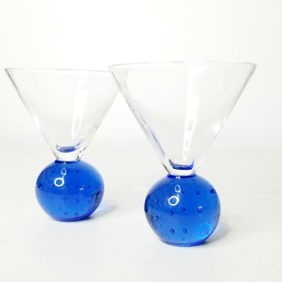 unbranded Dining Vintage Cobalt Blue Bubble Glass Ball Base Martini